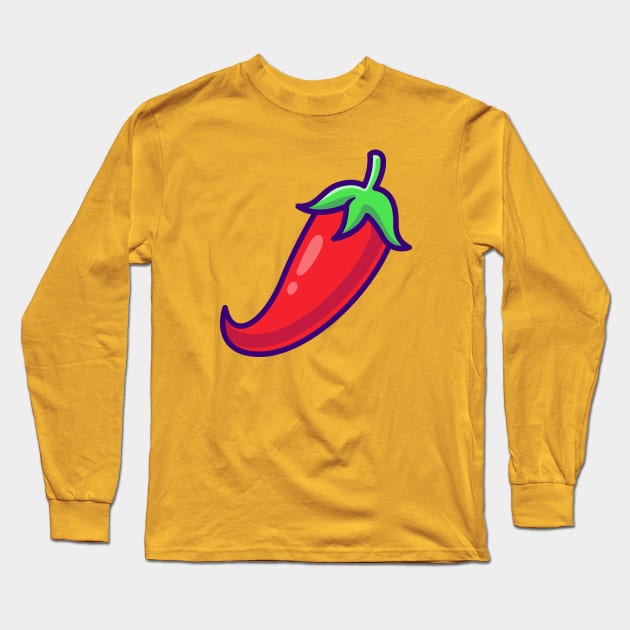 Red Chili Pepper Vegetable Cartoon Long Sleeve T-Shirt by Catalyst Labs